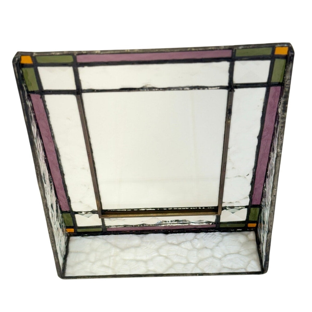 Vintage 80s Stained Glass Photo Frame 4x6 Purple Green Desk Picture Frame