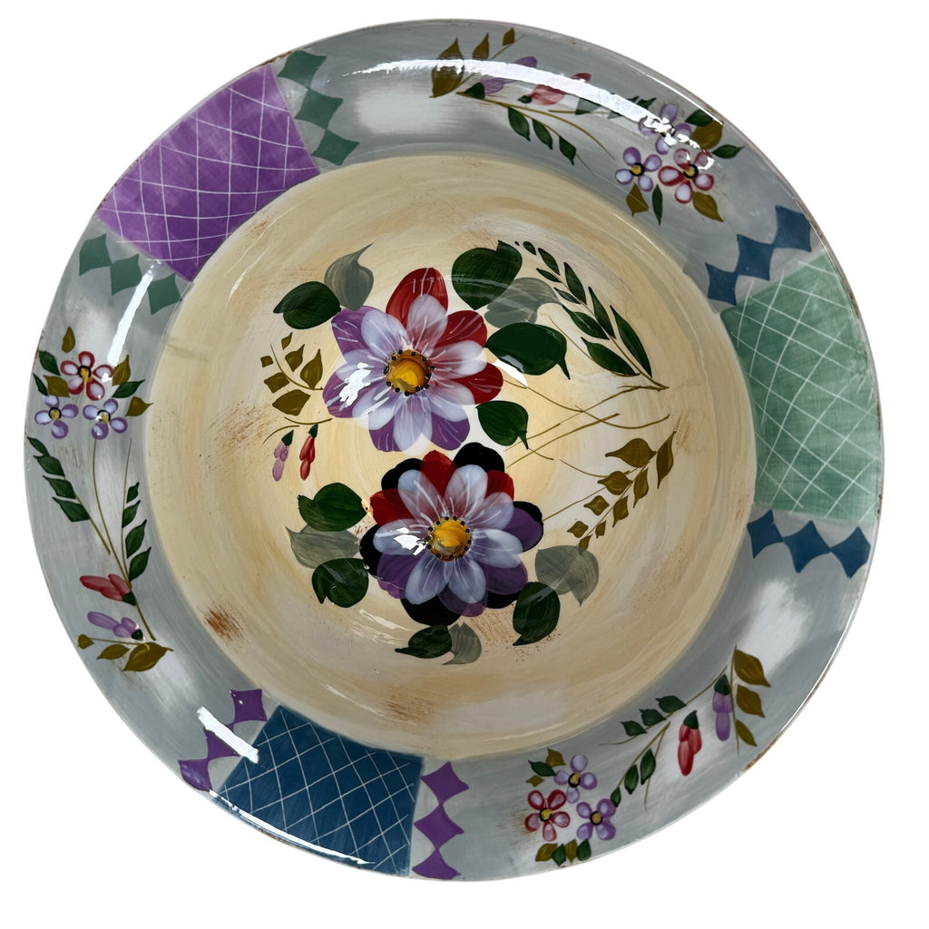 Vintage 90s Gibson Elite Hand Painted Floral Pitcher & Wash Basin Bowl Set Cottage Garden