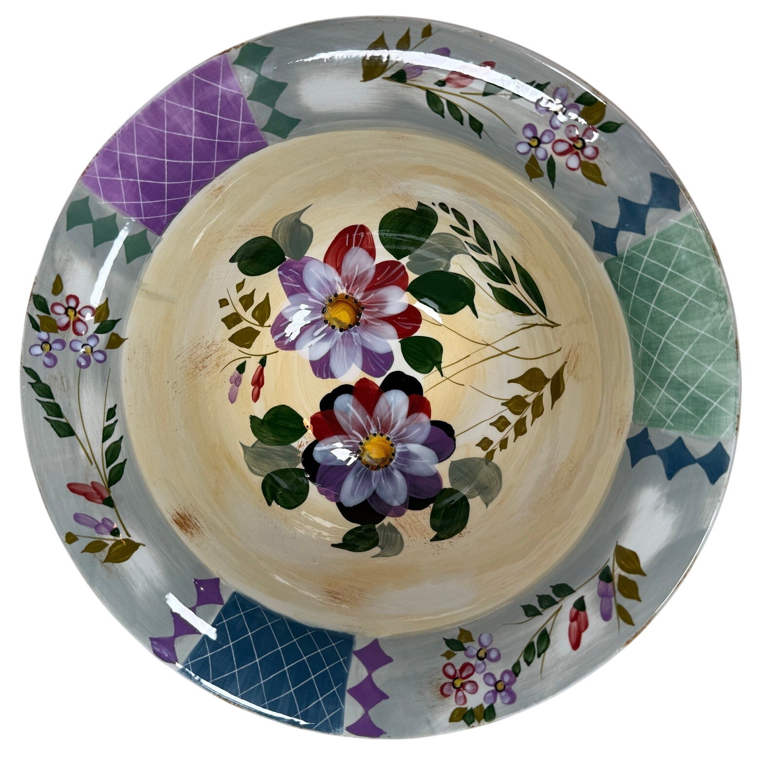 Vintage 90s Gibson Elite Hand Painted Floral Pitcher & Wash Basin Bowl Set Cottage Garden