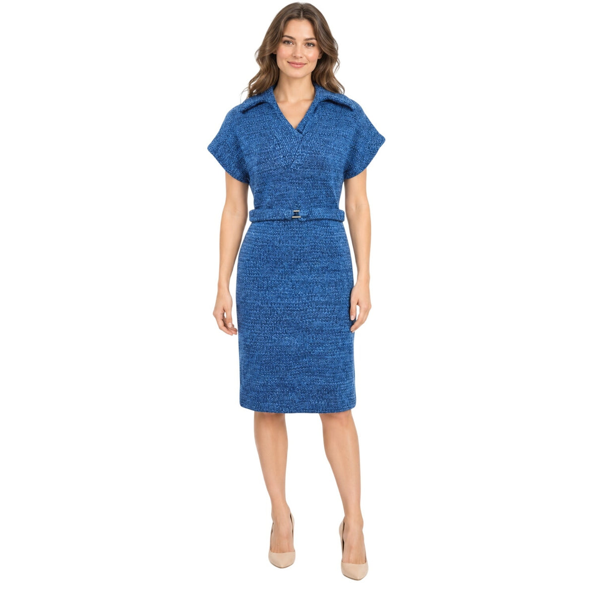 Vintage 60s Blue Acrylic Knit Belted Mod Sheath Dress Women’s XS