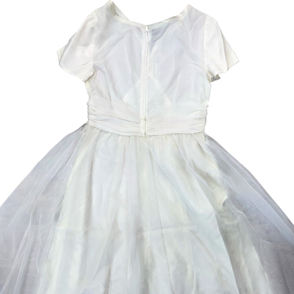 Vintage 70s White Chiffon Wedding Dress Sheer Overlay Boho Bridal Gown