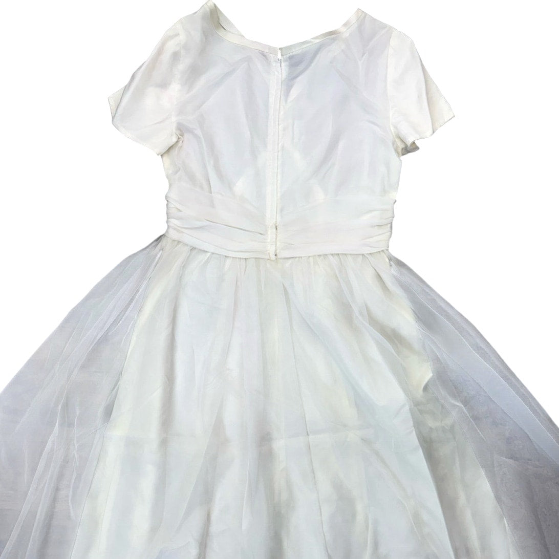 Vintage 70s White Chiffon Wedding Dress Sheer Overlay Boho Bridal Gown