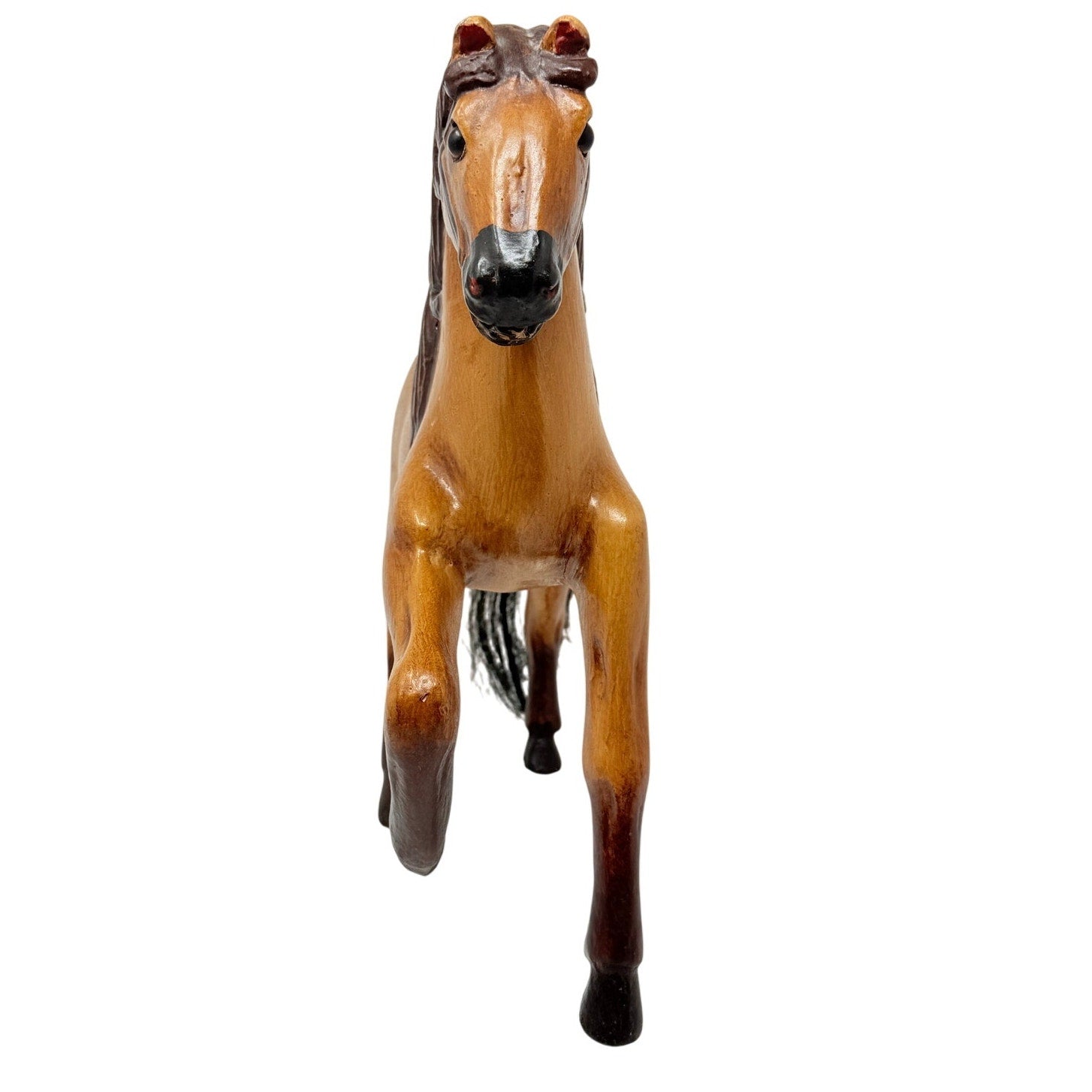 Vintage 70s Hand Carved Wood Horse Figurine Equestrian Decor