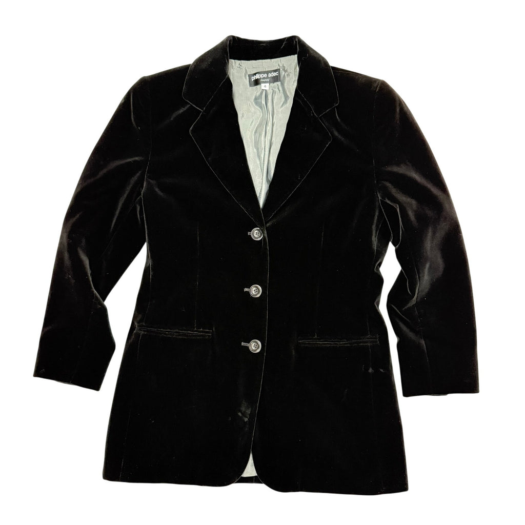 Vintage 90s Philippe Adec Paris Women's 4 Black Velour Blazer USA Made