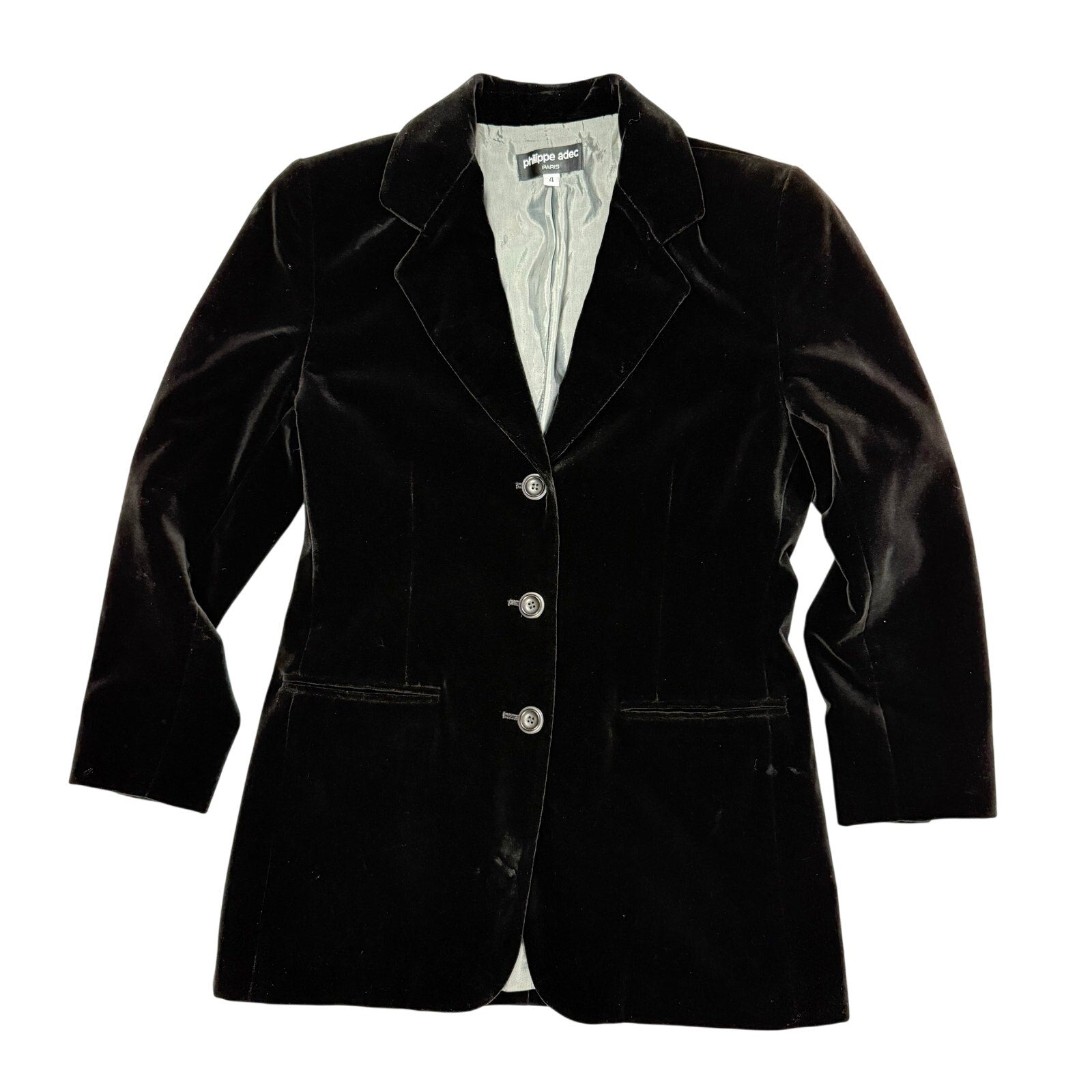 Vintage 90s Philippe Adec Paris Women's 4 Black Velour Blazer USA Made