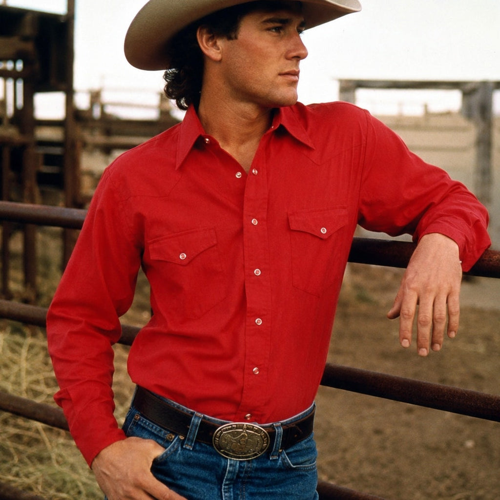 Vintage 80s Men’s 17-36 XL Wrangler Red Snap Western Shirt