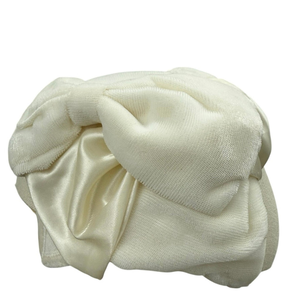 Vintage 1950s Clover Lane White Satin Velveteen Bow Cap Hat