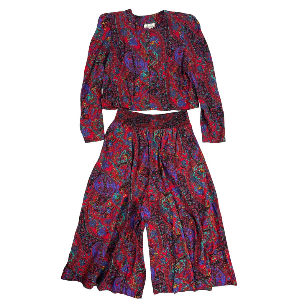 Vintage 80s Jeffrey & Dara Rayon Paisley Palazzo Pant Set Women's M/L