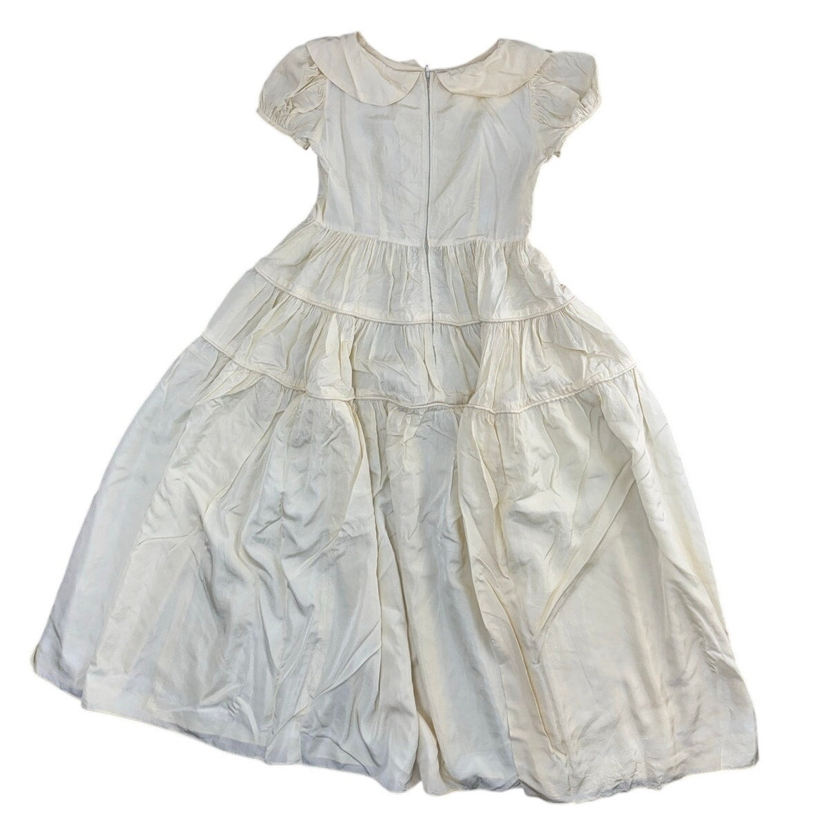 Vintage 60s Ivory Satin Wedding Flower Girl Dress & Slip Home Sewn Girls 12-14