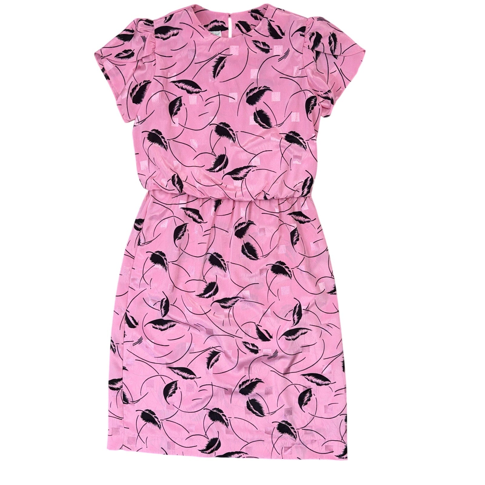 Vintage 80s Women's Petite 8P Dress Lady Carol Pink Floral Elastic Waist