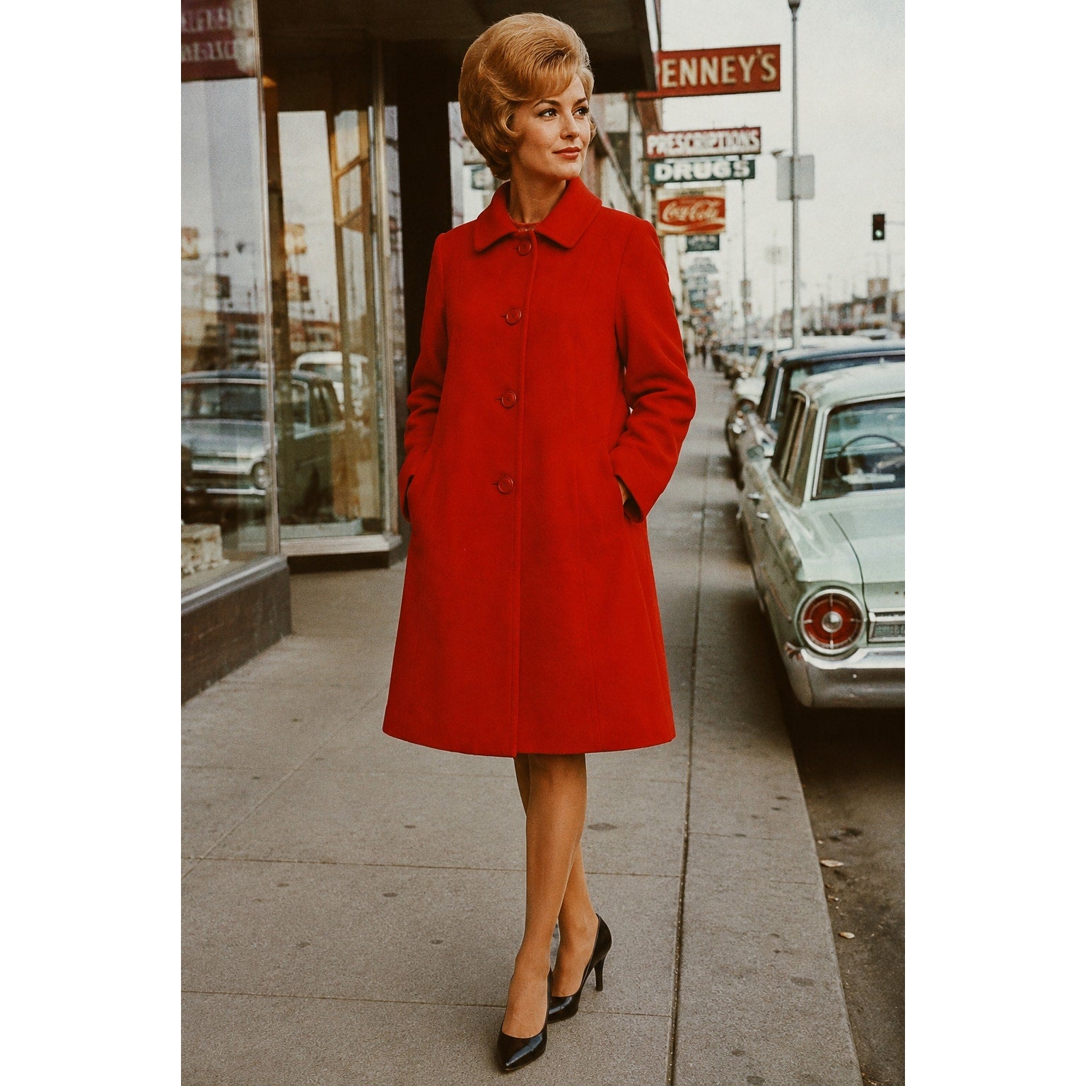 Vintage 1960s LynnKay Red Wool Blend A-Line Duster Coat Women's L XL