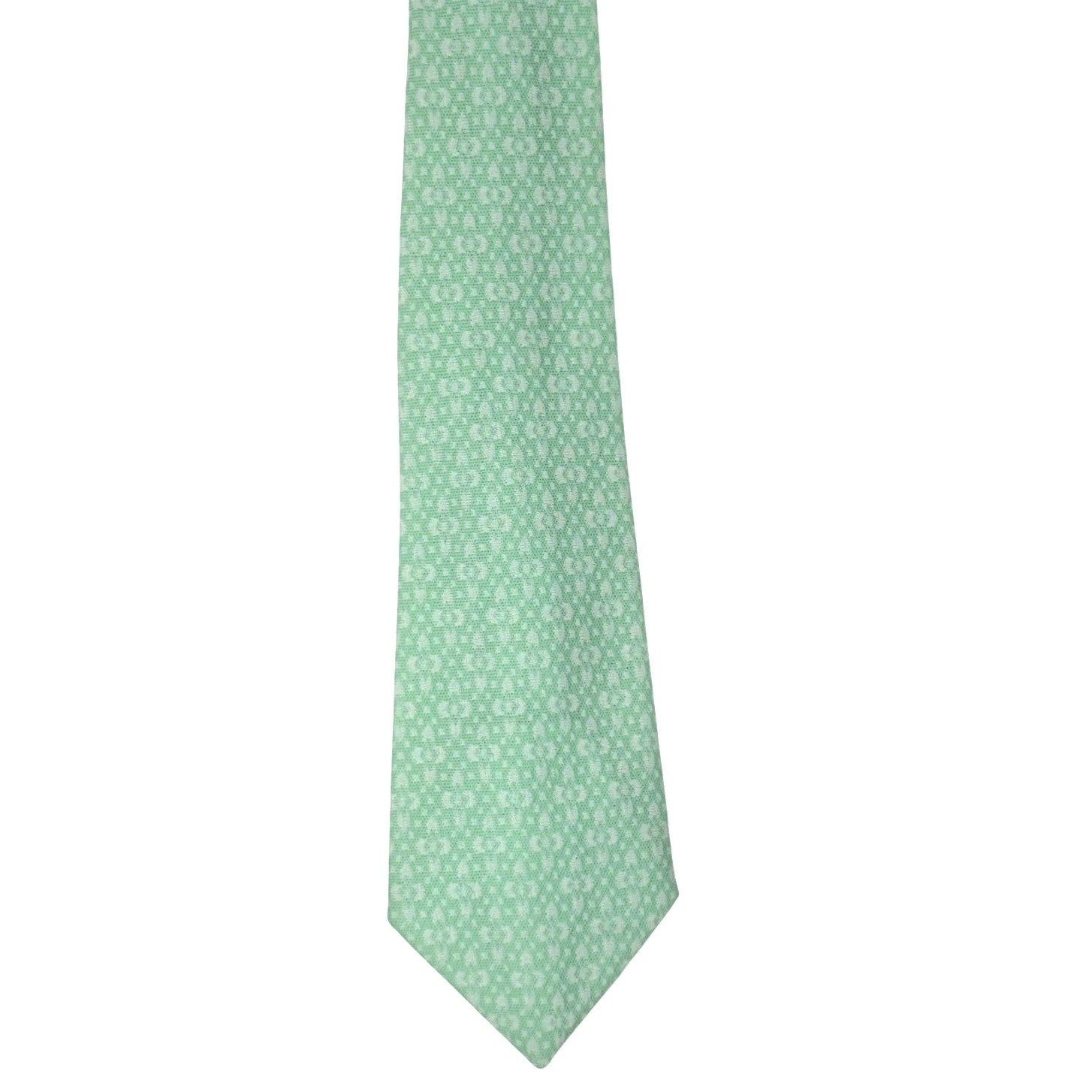 Vintage 70s Mint Green Polyester Knit Tie Geometric Diamond Pattern