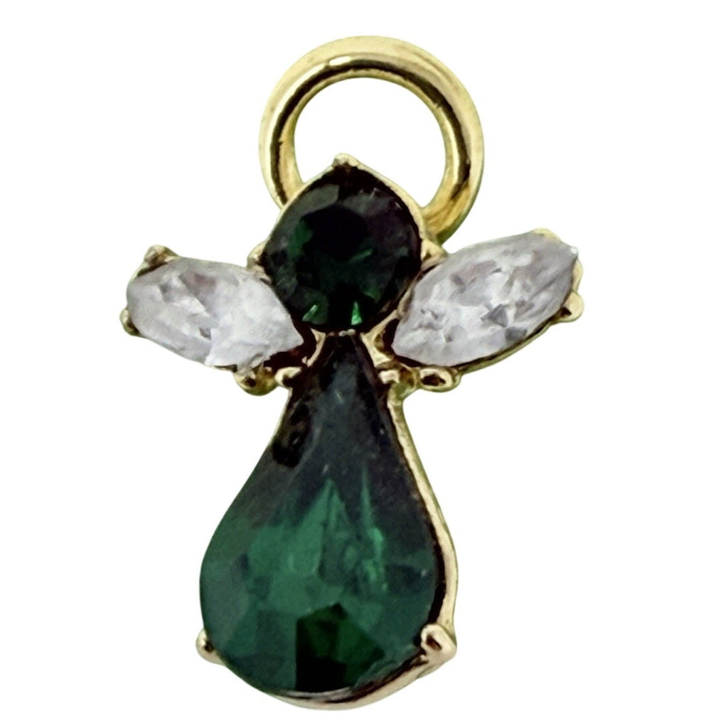 Vintage 90s Avon 1999 St. Patrick’s Day Angel Pin Green Crystal Shamrock J0782