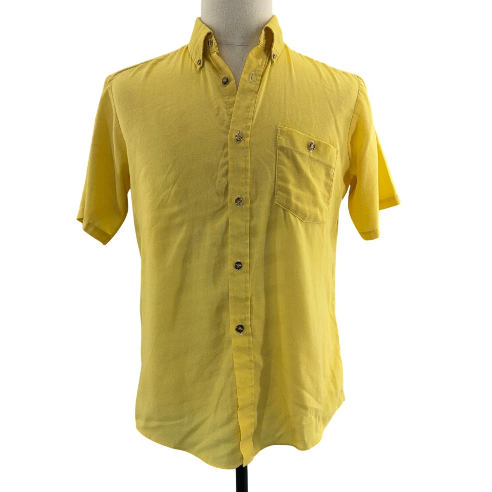 Vintage 80s Mens Medium IVP Classics Yellow Button-Down Shirt 42 Chest