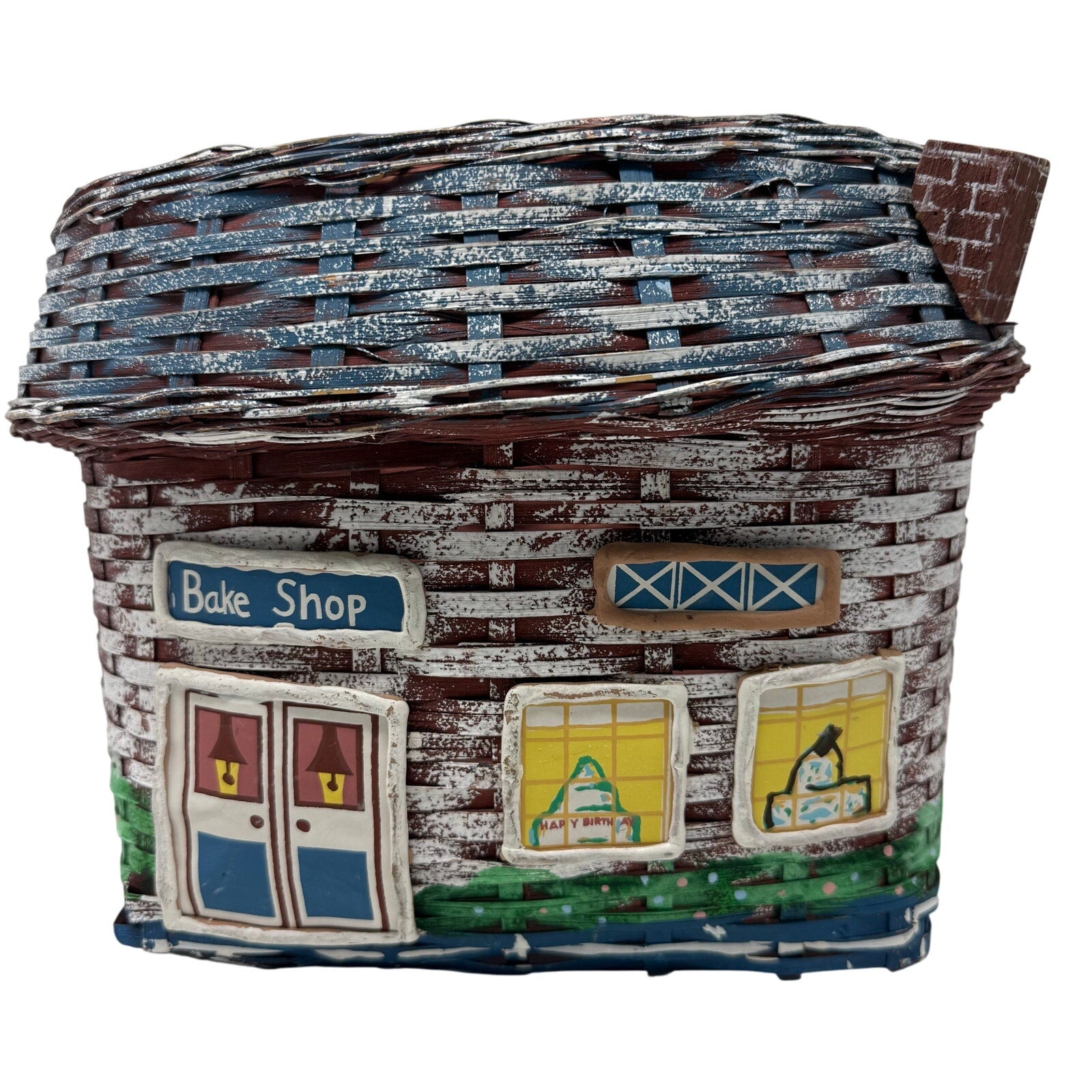 Vintage 70s Rosenthal Netter Wicker Basket Hand Painted "Bake Shop"