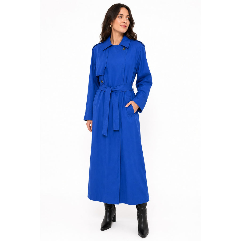 Vintage Saville Royal Blue 100% Wool Belted Trench Coat Women's S/M