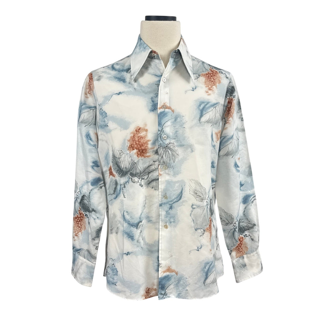 Vintage 70s Chemise Et Cie Blue Novelty Print Shirt Men's Large Long Sleeve