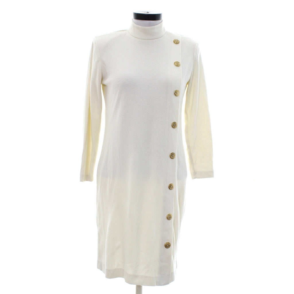 Vintage 80s Positive Attitude Ivory Sweater Dress Gold Anchor Buttons Medium