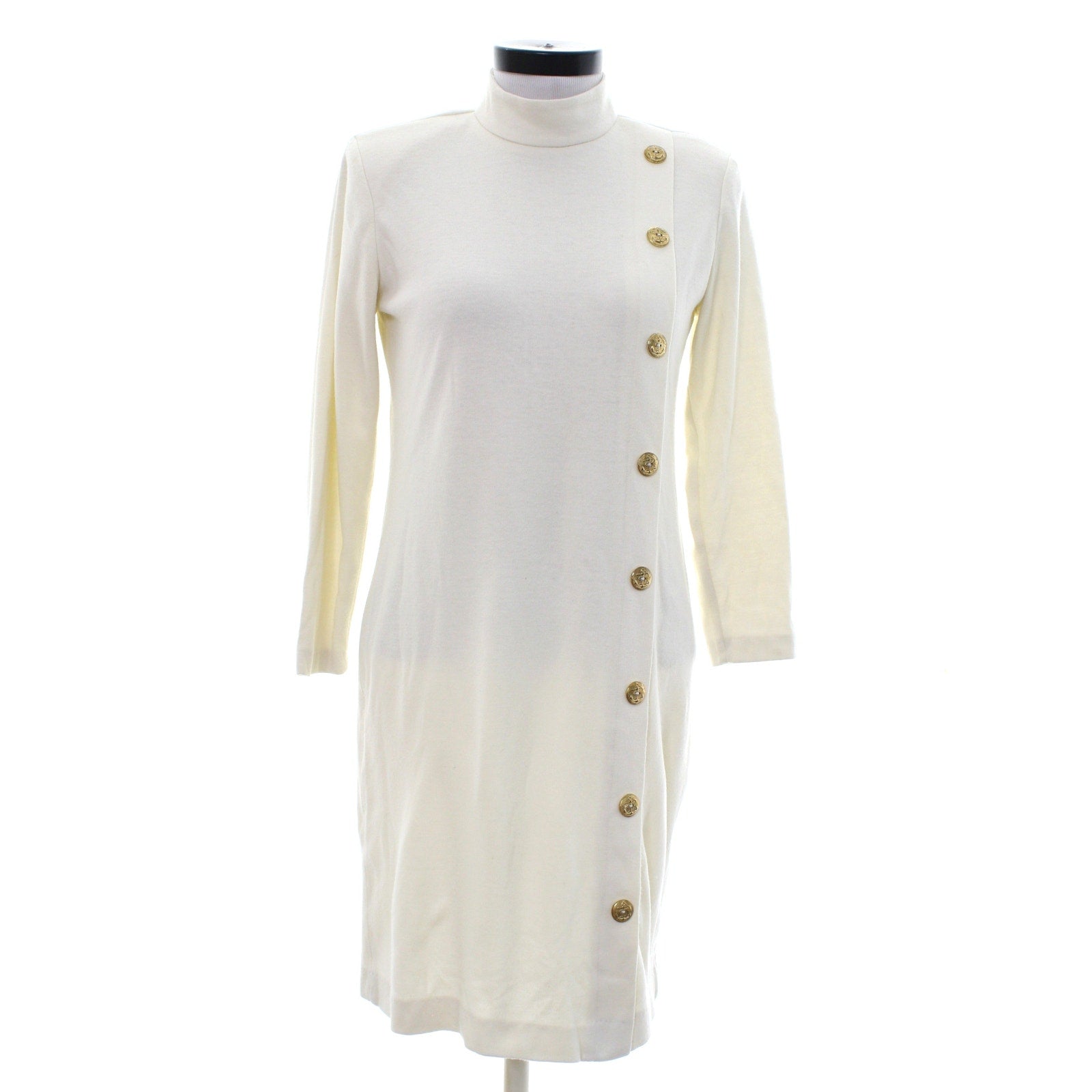 Vintage 80s Positive Attitude Ivory Sweater Dress Gold Anchor Buttons Medium