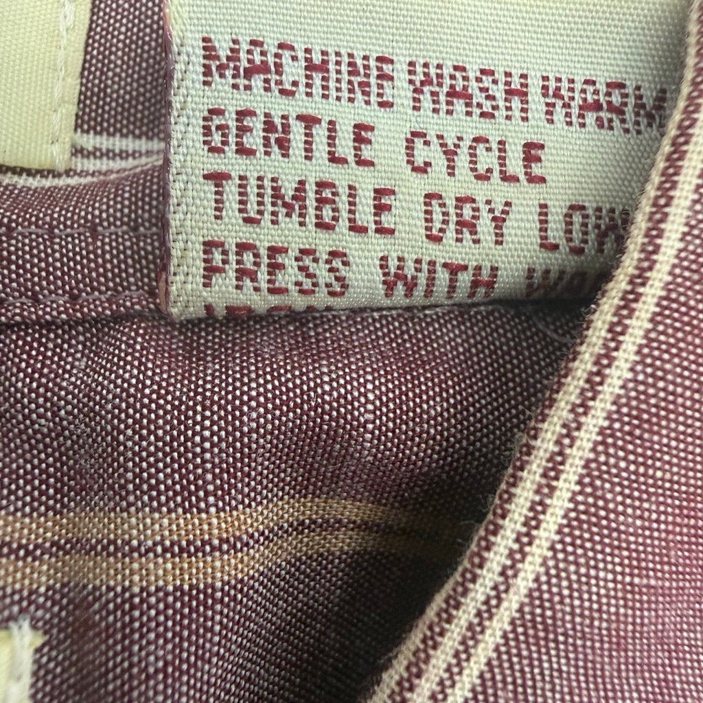 Vintage 80s Men's Large Button Down Shirt Short Sleeve Striped Plum Red