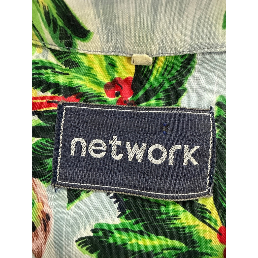Vintage 90s Network Gray Rayon Hawaiian Canoe Floral Shirt Men's 2XL