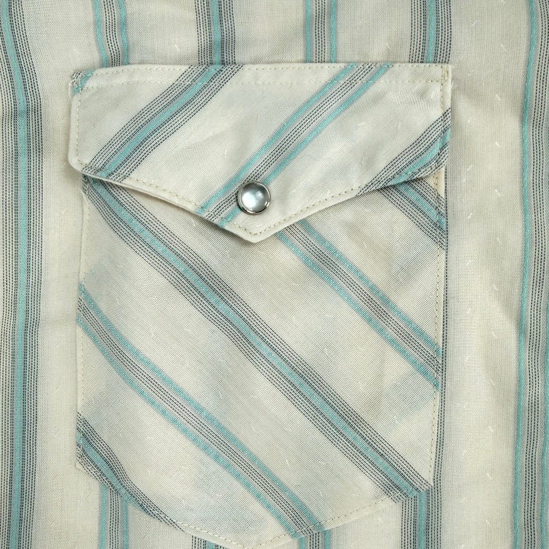 Vintage 80s Wrangler Striped Pearl Snap Western Shirt Men 17x35 USA