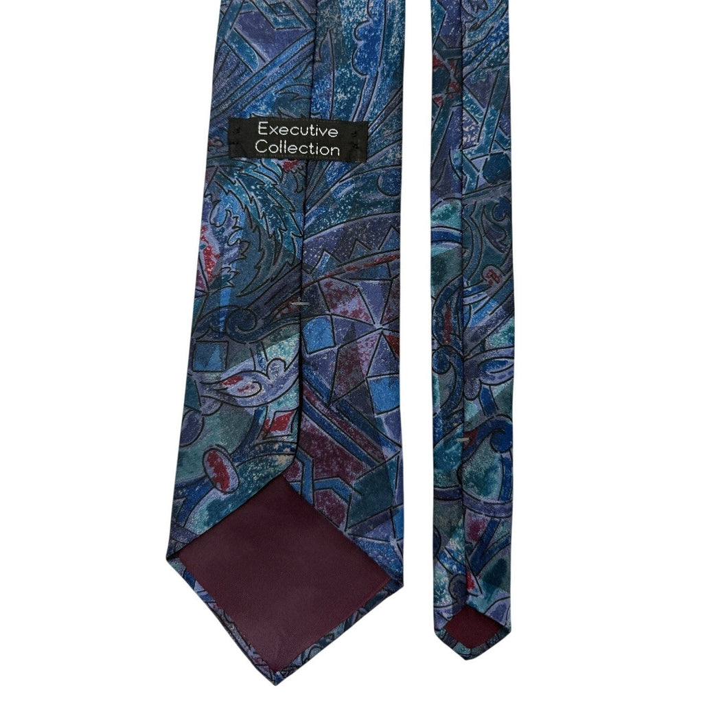 Vintage Executive Collection USA Abstract Wide Necktie Blue Purple 58" Polyester