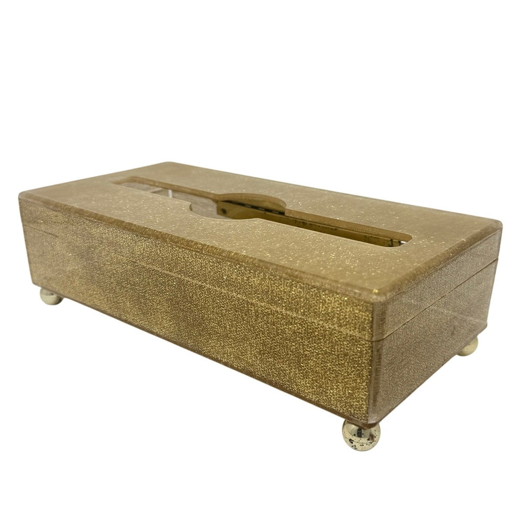 Vintage 70s Crossman Los Angeles Gold Sparkle Tissue Box Cover