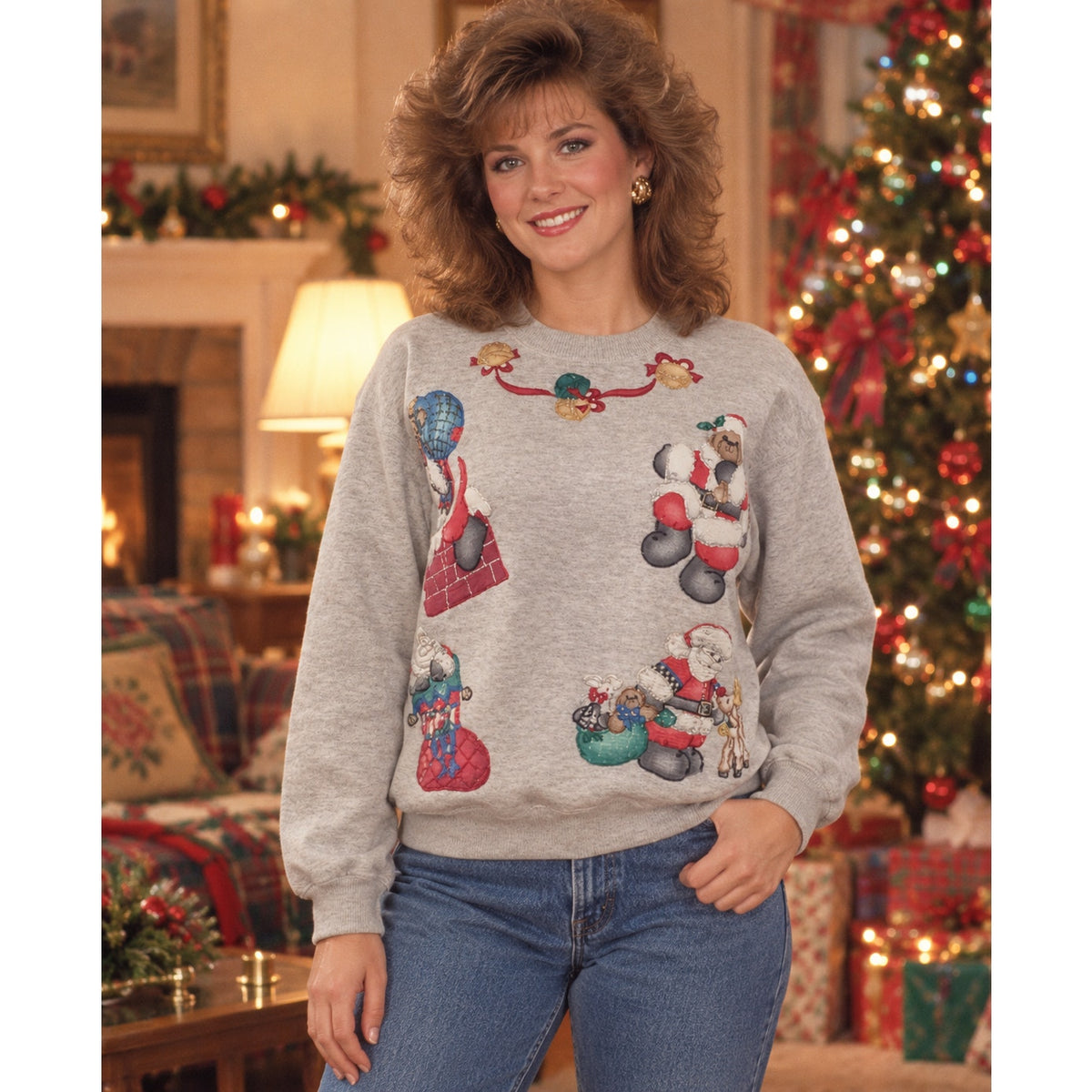Vintage 80s Sturdy Sweats Lee Gray Santa Christmas Sweatshirt Women's Large