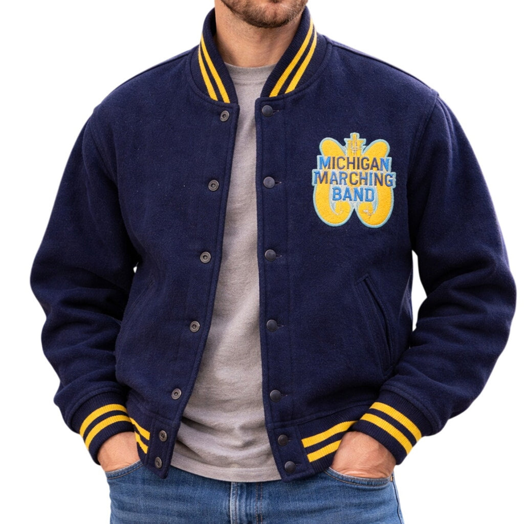 Vintage 60s Michigan Marching Band Varsity Jacket Navy Wool Union Men’s M/L