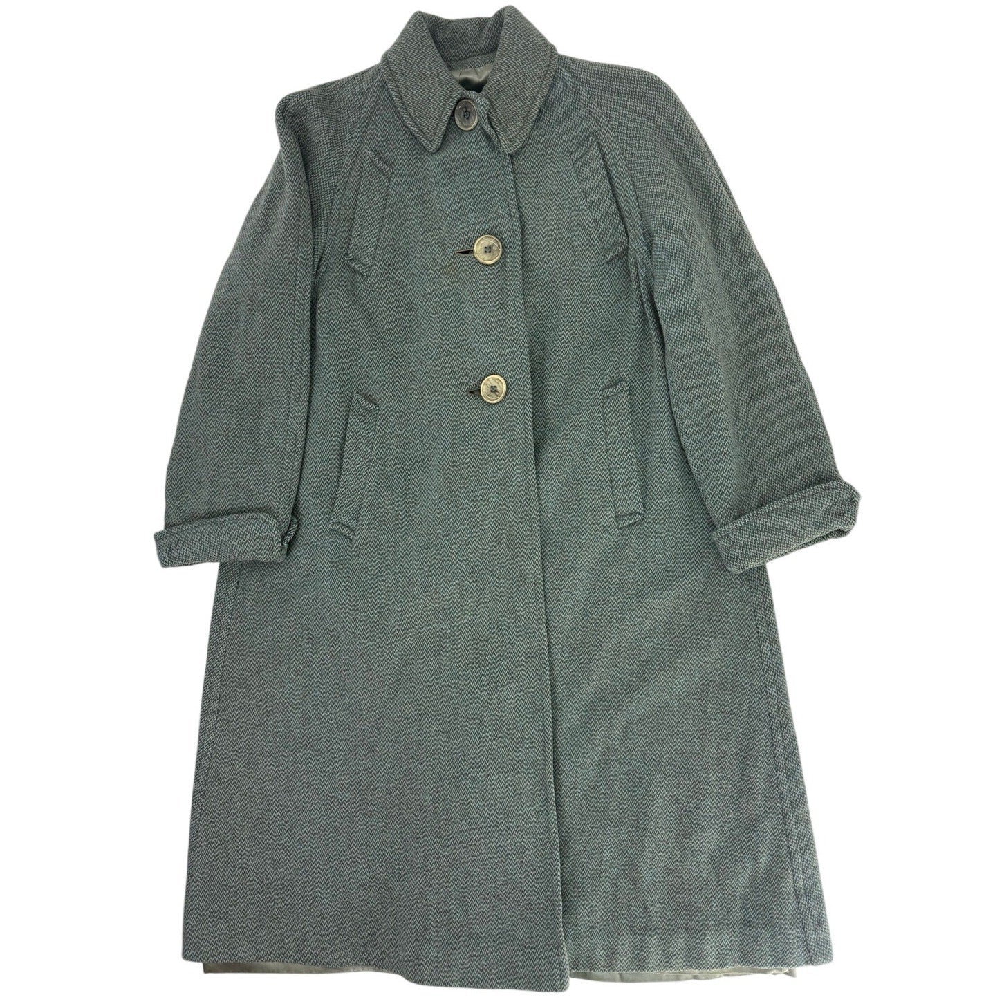 Vintage 1950s Women's Medium Aqua Green Gray Tweed Wool Coat A-Line 40 Bust
