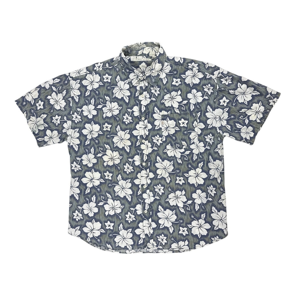 Y2K Robert Stock Blue Floral Cotton Hawaiian Shirt Men’s Large