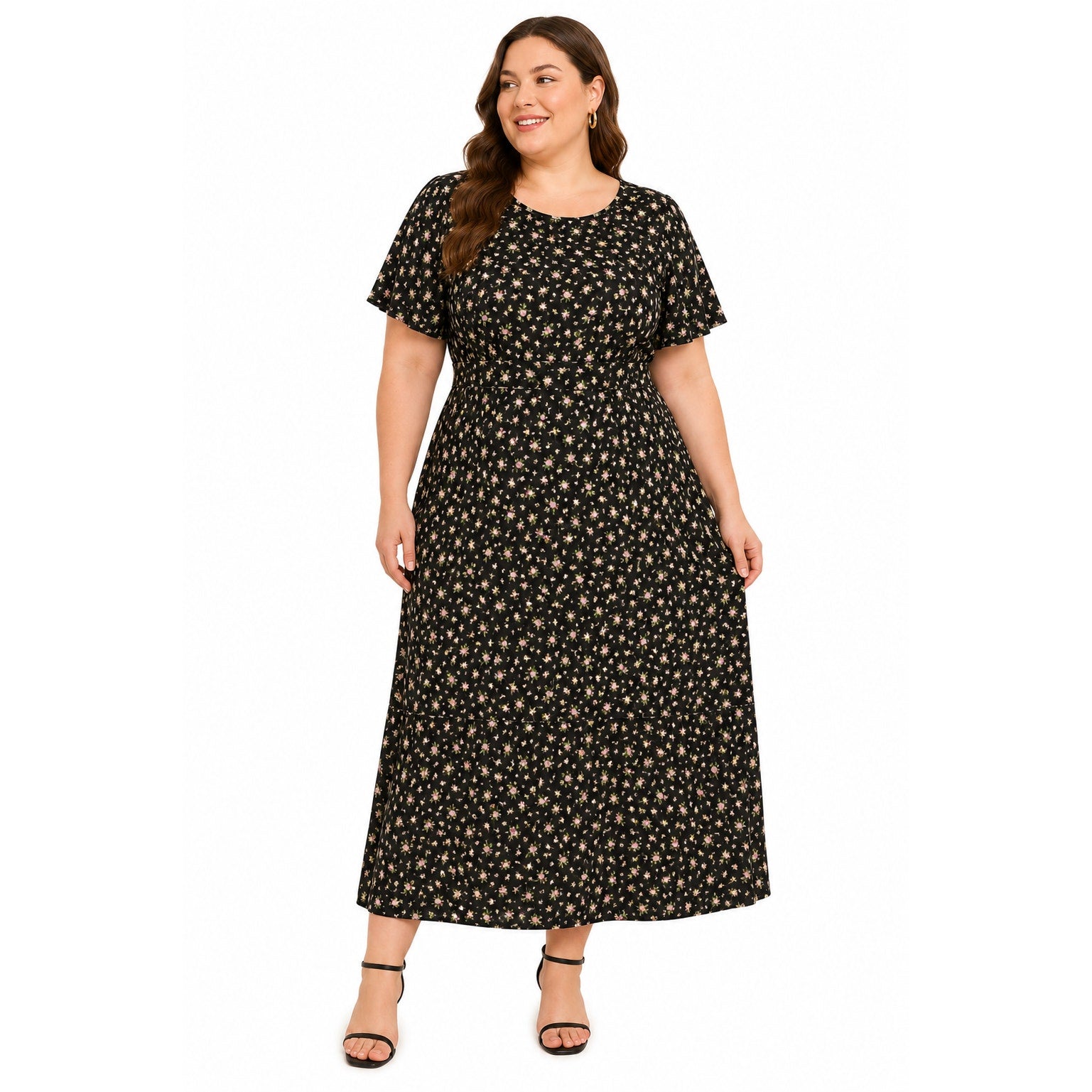 Vintage 90s Ulterior Motives Black Floral Rayon Maxi Dress Size 18