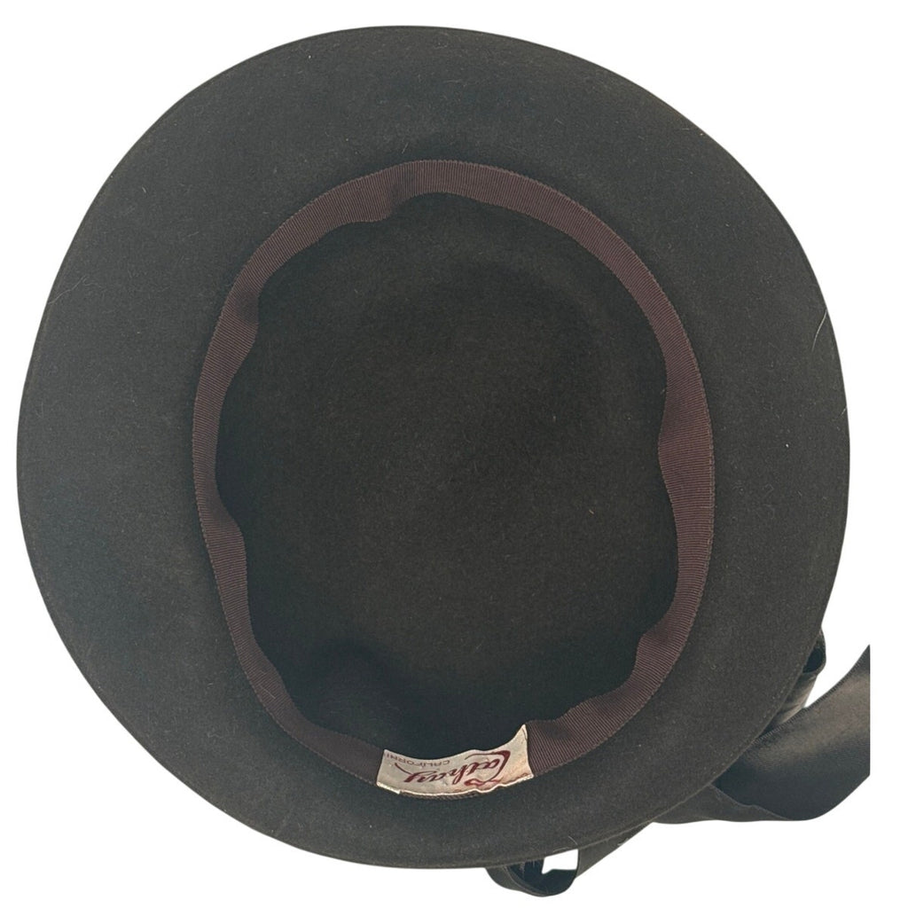 Vintage 1960s Women's Hat Cathay California Brown Wool Felt Ribbon Bow