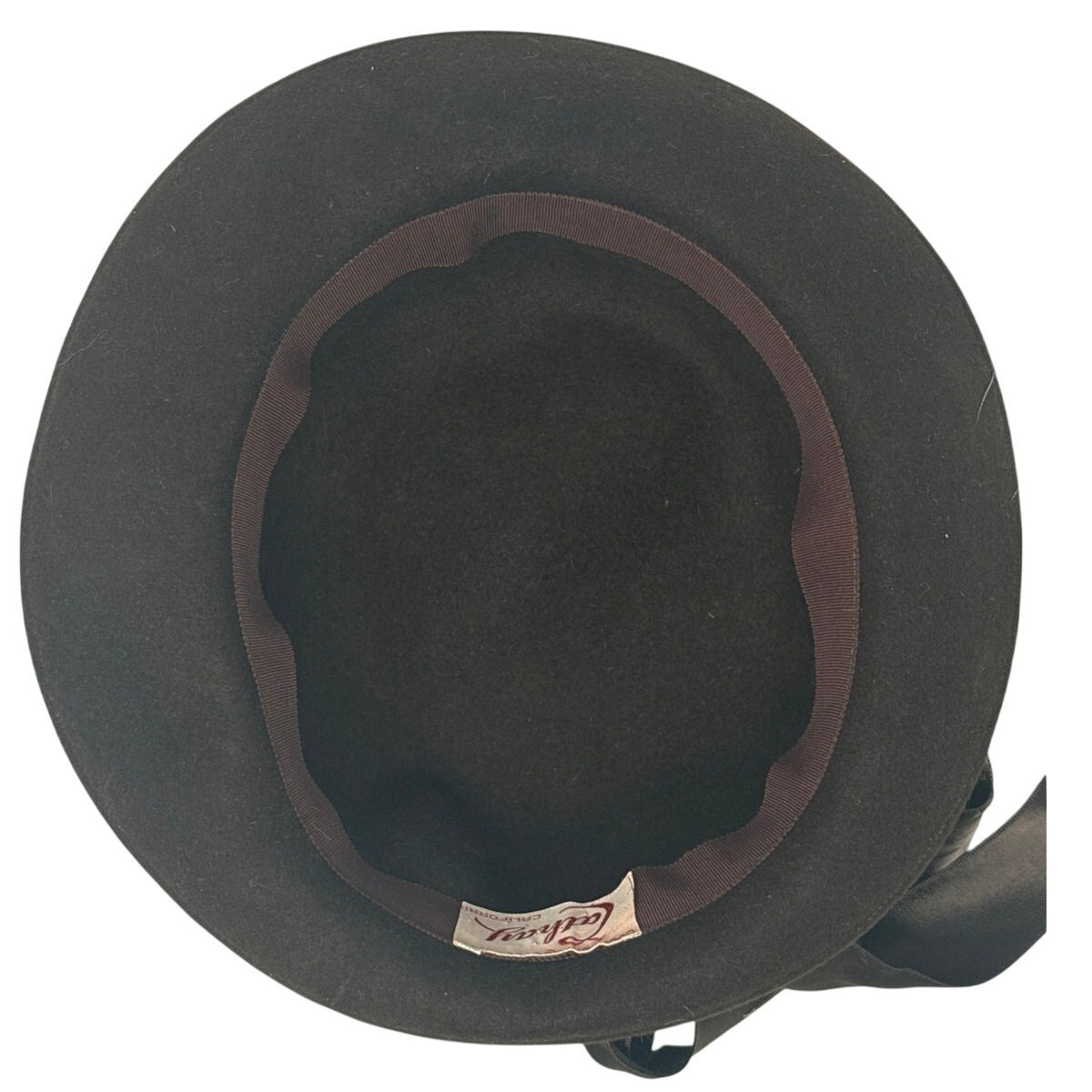 Vintage 1960s Women's Hat Cathay California Brown Wool Felt Ribbon Bow