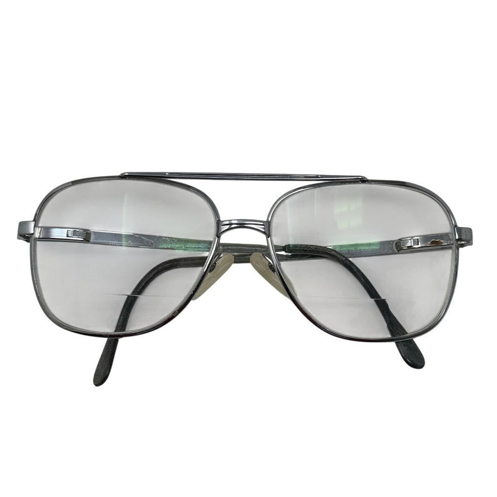 Vintage 80s Men's Frames Aviator Eyeglass Frames Gray Silver Metal 57-15
