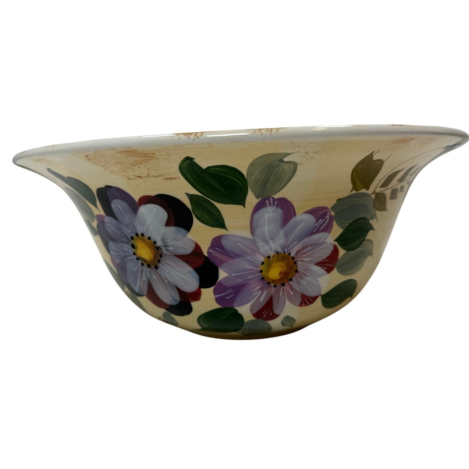 Vintage 90s Gibson Elite Hand Painted Floral Pitcher & Wash Basin Bowl Set Cottage Garden