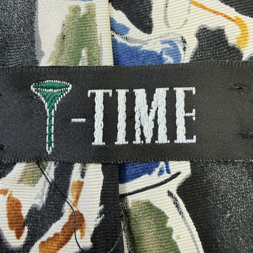 Vintage 90s T-Time Golf Silk Necktie USA Made Wide Artistic Mens Tie 59x4