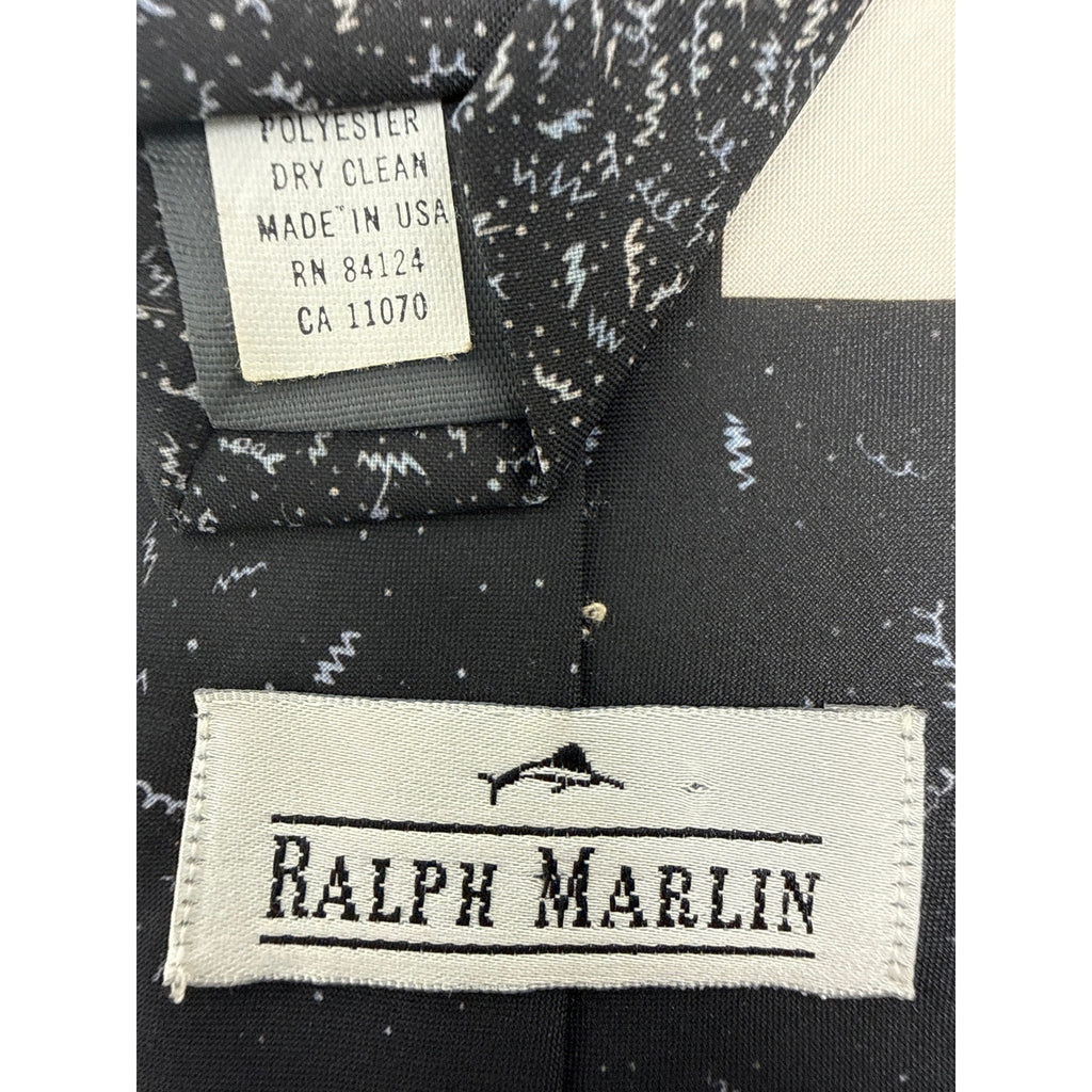 Vintage 90s Ralph Marlin Three Stooges Designer Necktie 57.5" x 3.5" Black Gray