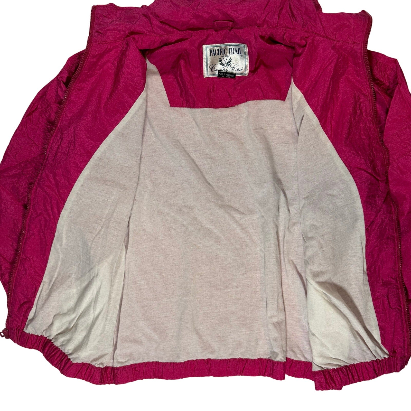 Vintage 90s Women's XL Pink Windbreaker Jacket Pacific Trail Hood Zip Pockets