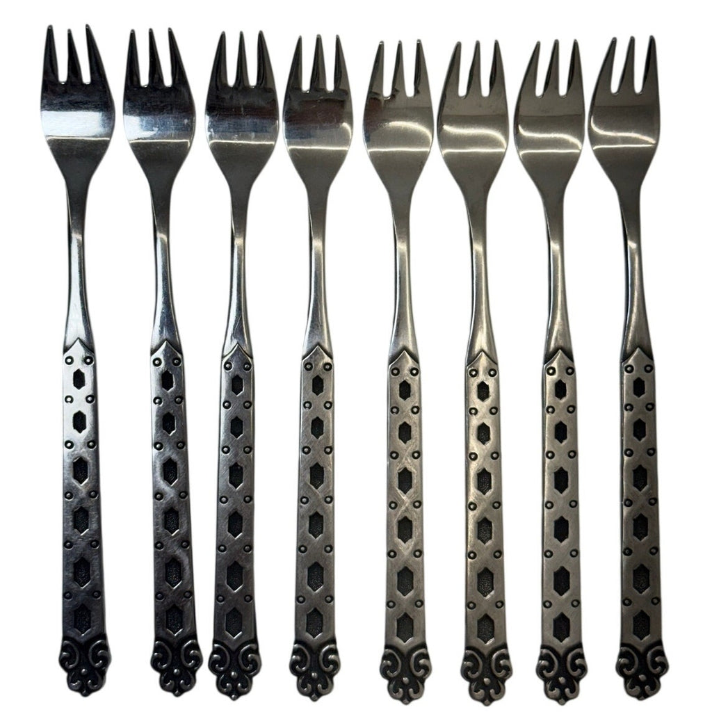 Vintage Northland Japan Stainless Appetizer Cocktail Forks Set of 8 Scroll