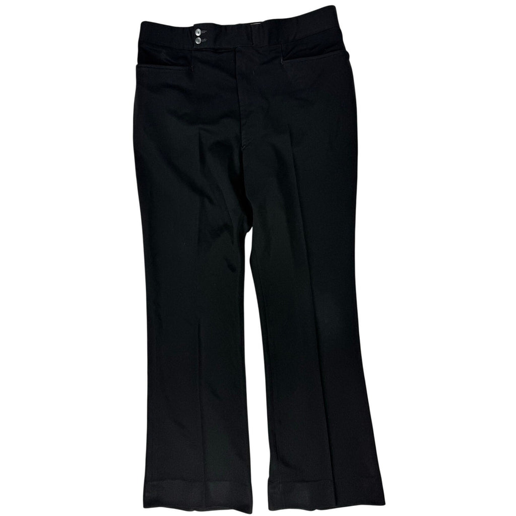 Vintage 1980s Mens Black Polyester Flat Front Dress Pants Slacks 34x31