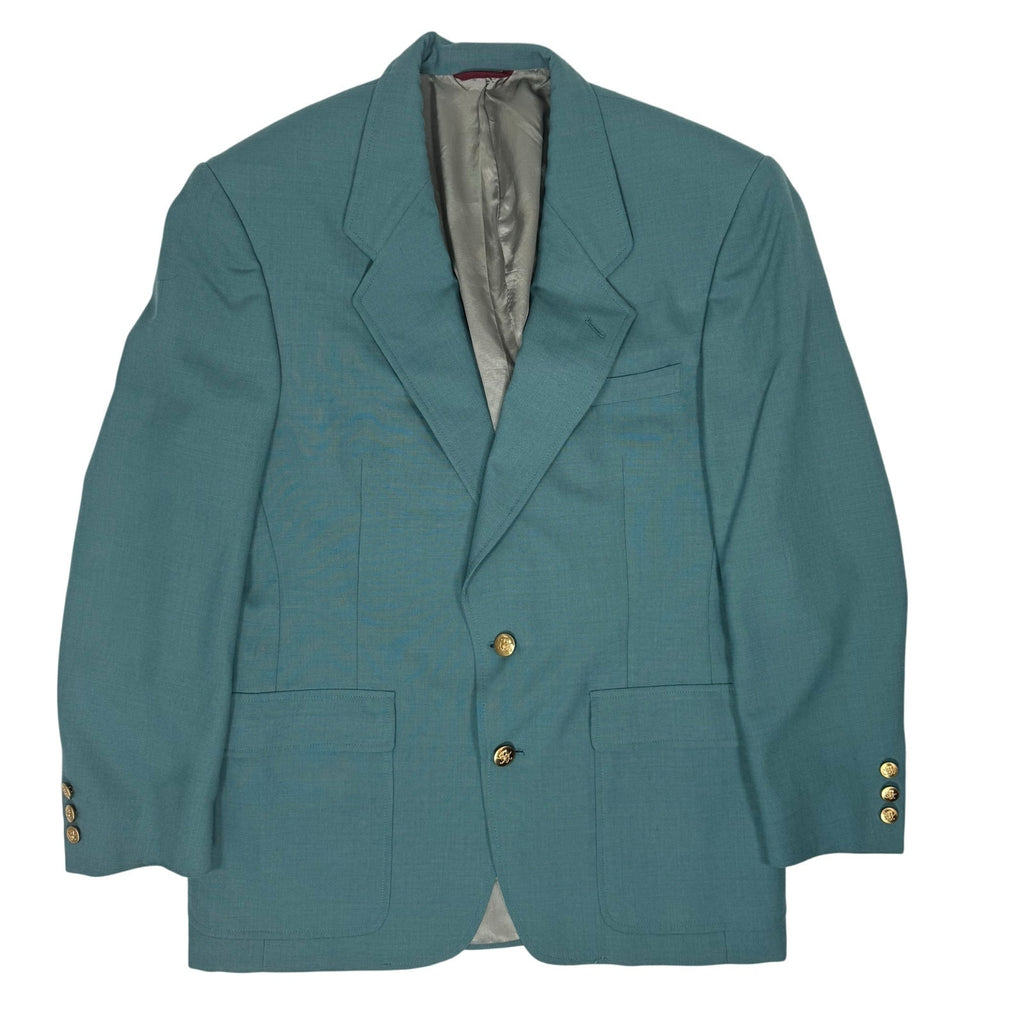 Vintage 80s Men's 39R Teal Blazer Jacket Brass Buttons USA Hart Schaffner Marx