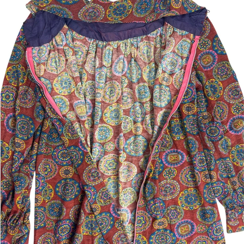 Vintage 1970s Psychedelic Circle Print Long Sleeve Dress Women's Small