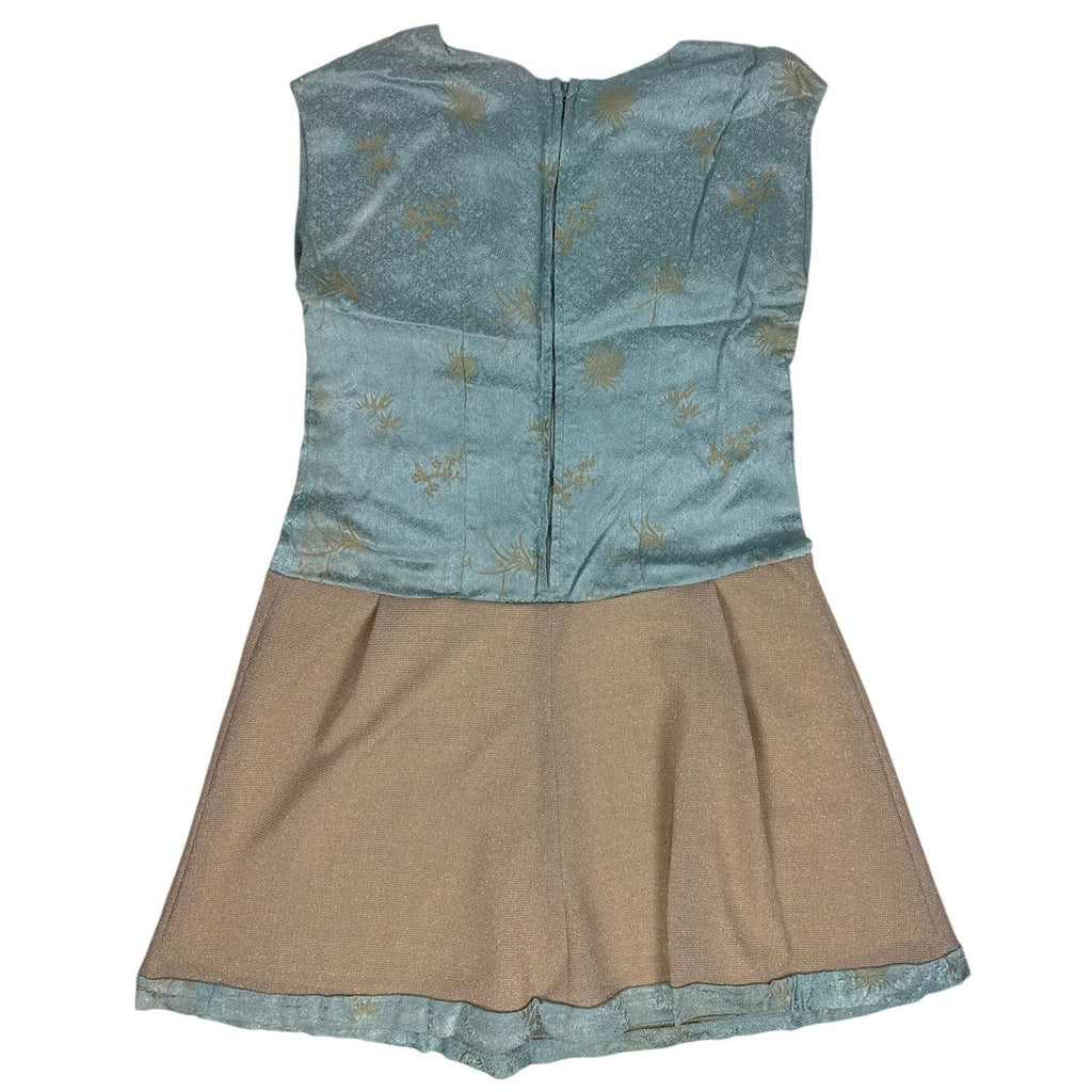 Vintage 70s Handmade Blue Gold Metallic Brocade Drop Waist Dress Women's Medium
