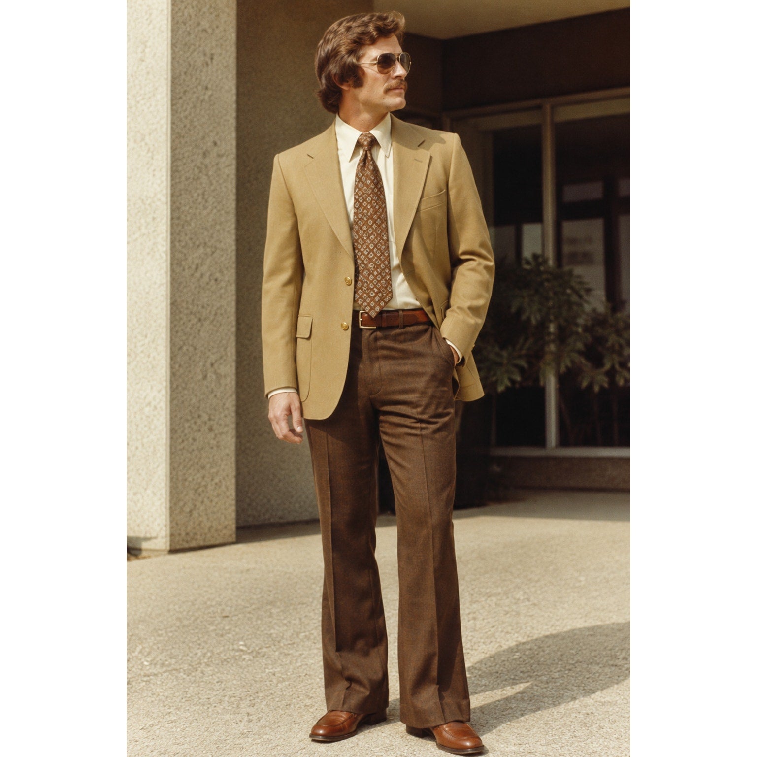 Vintage 1970s Carolcrest Men's Tan Blazer Gold Heraldic Buttons 42