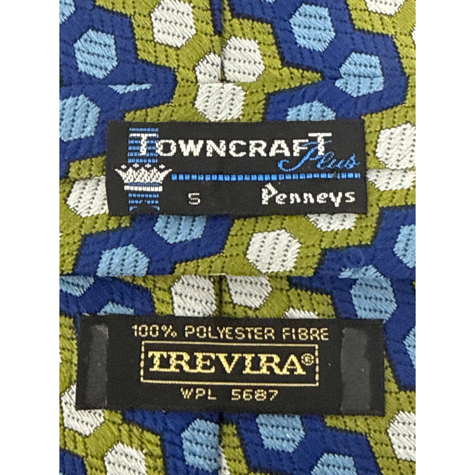 Vintage 70s Men's Tie Towncraft Geometric Necktie Avocado Blue Polyester