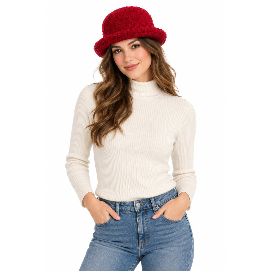 Vintage 90s Liz Claiborne Red Rolled Brim Cloche Hat