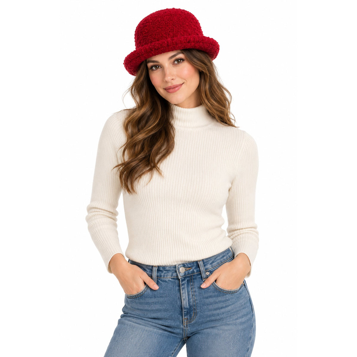 Vintage 90s Liz Claiborne Red Rolled Brim Cloche Hat