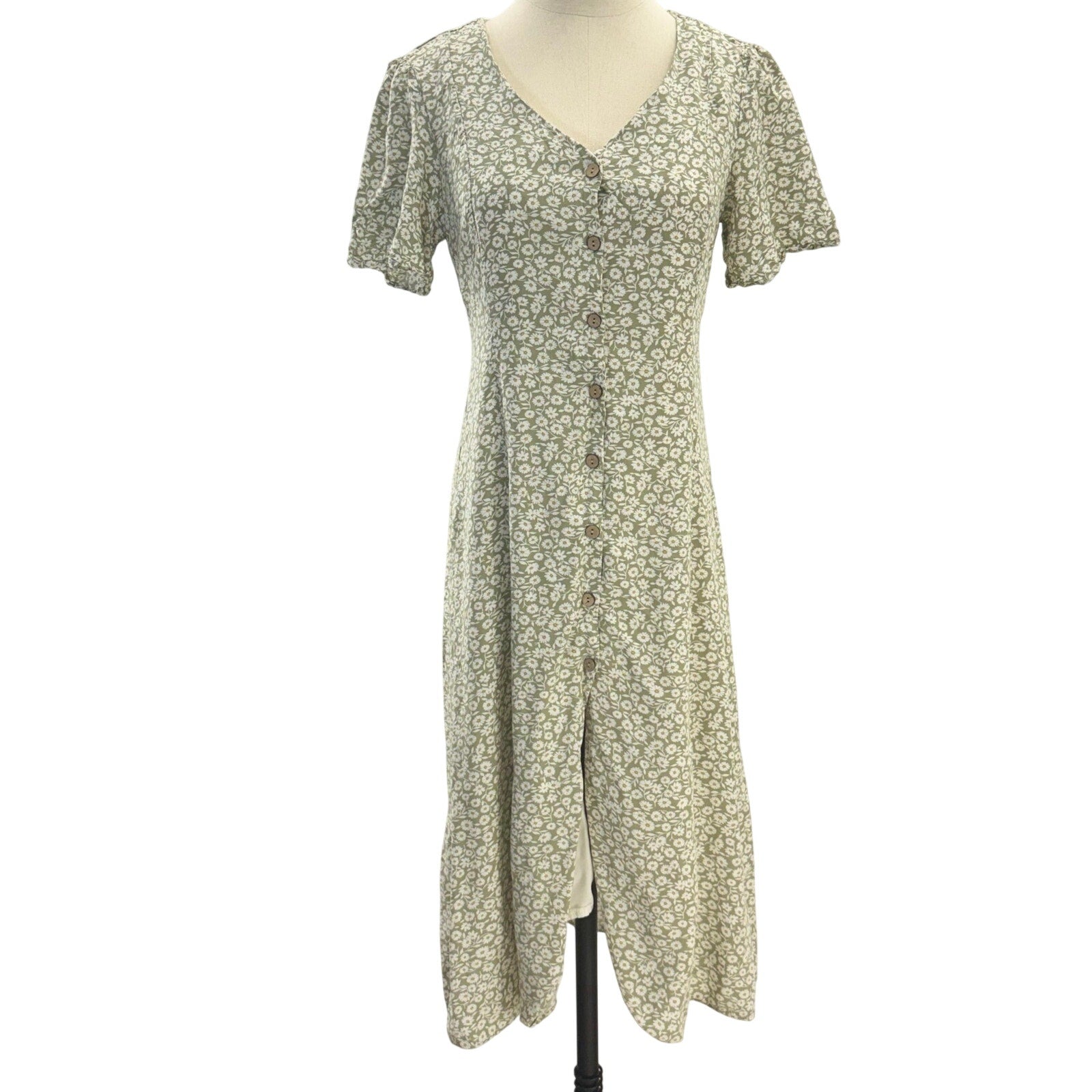 Vintage 90s Women's Small Dress Forum Daisy Print Rayon Button Front Midi